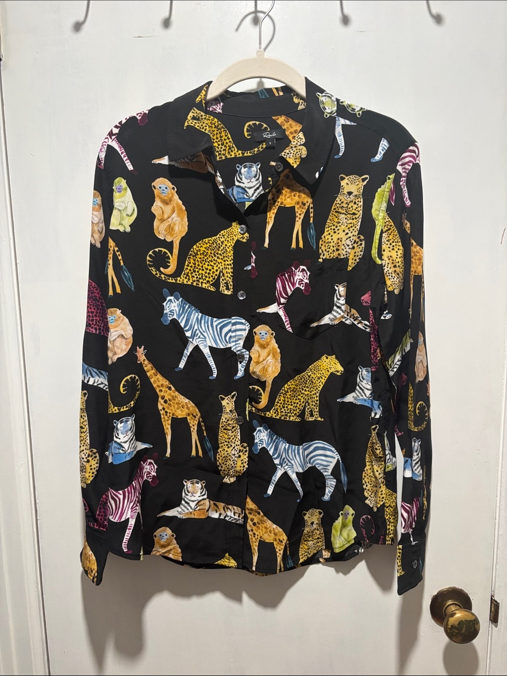 RAILS Kate illustrated animals silk button down blouse size small